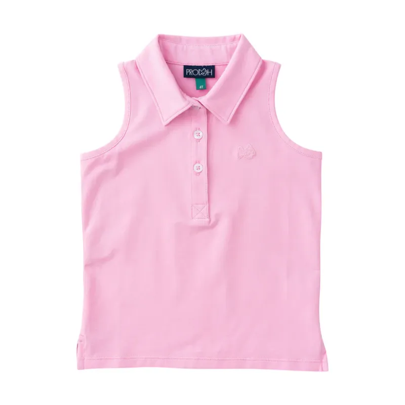 Girls Sleeveless Solid Cotton Polo in Pink