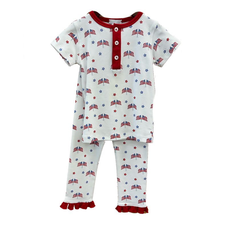 Girls Flag Pima Short Sleeve Pant Set