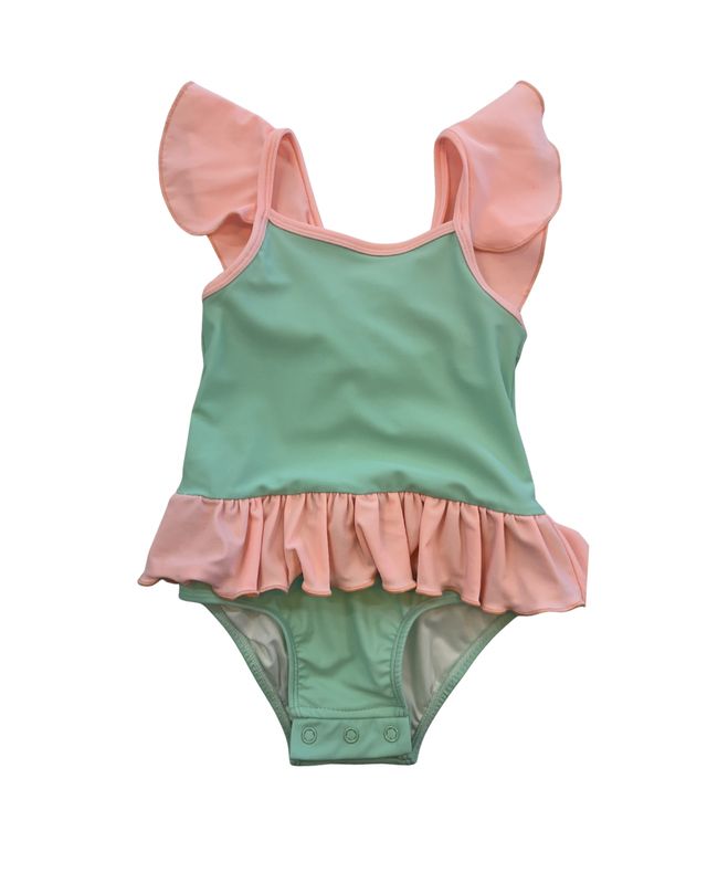 Mint Girls Flutter Sleeve Bow Swimsuit