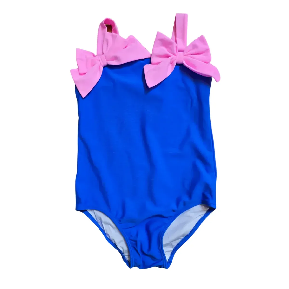 One Piece Royal Blue Neon Pink with Bow Swim Suit