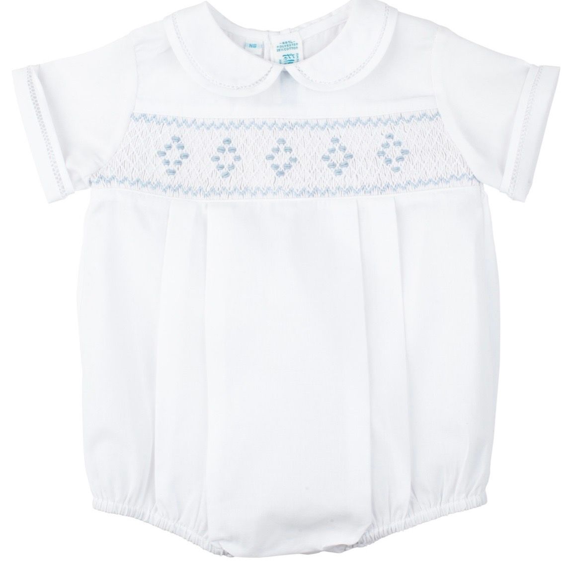 Smocked Embroidered Diamond Creeper in White