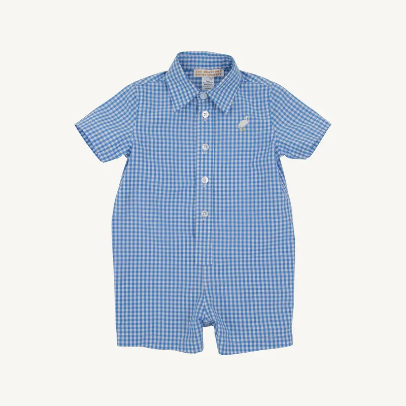 Sir Proper's Romper in Sunrise Blvd Blue Gingham
