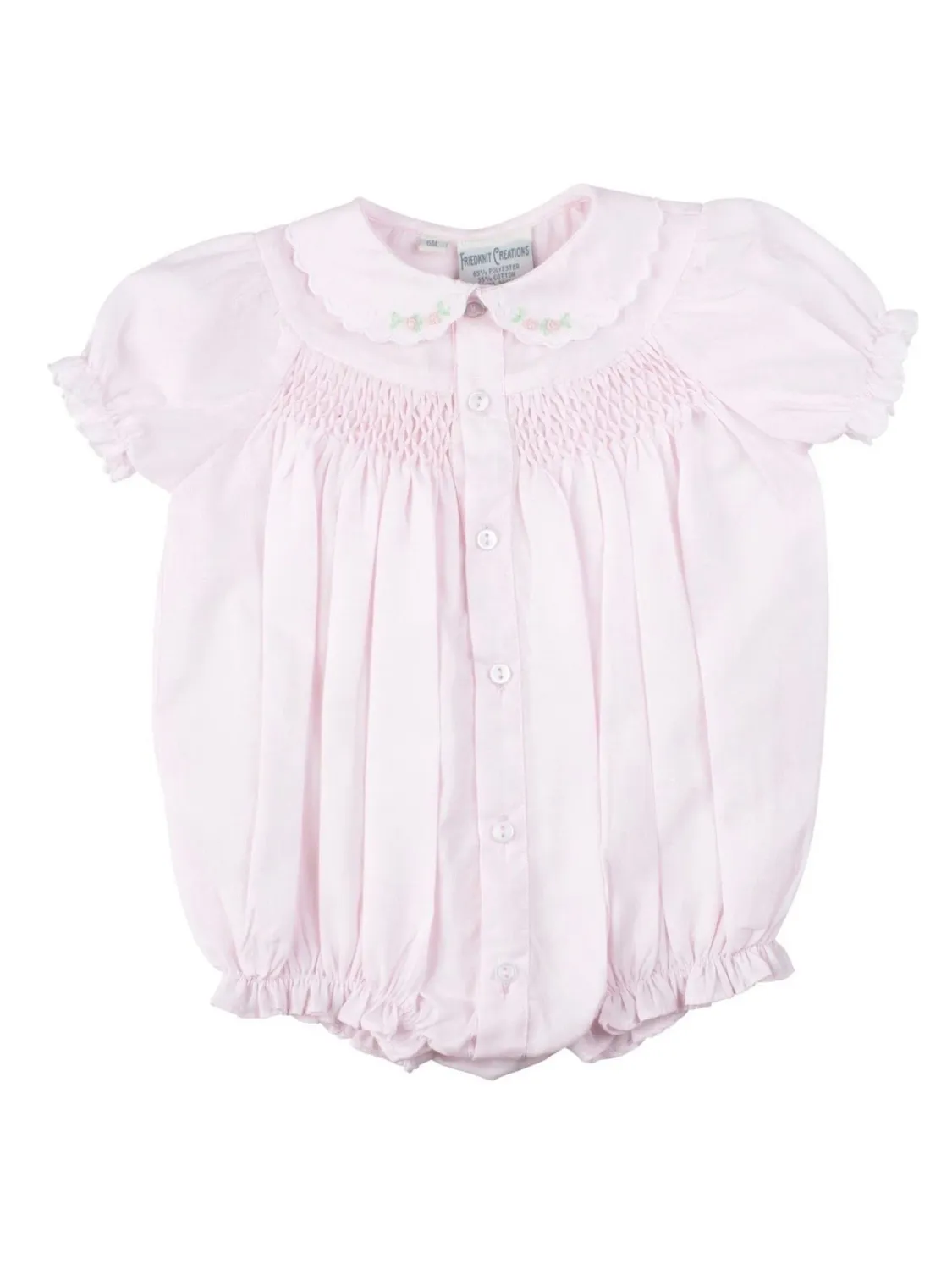 Smocked Scallop Bubble in Pink/White