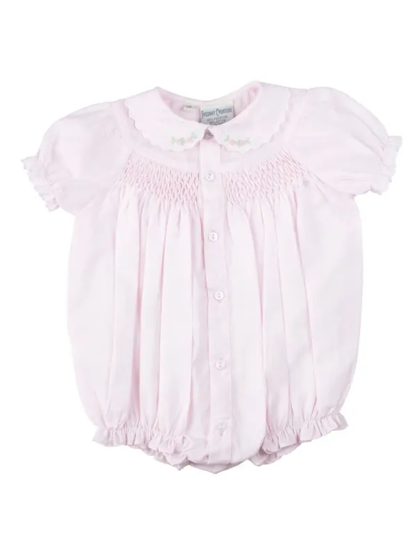 Smocked Scallop Bubble in Pink/White