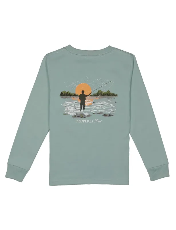 Boys Fly Fishing Long Sleeve in Marine Mist