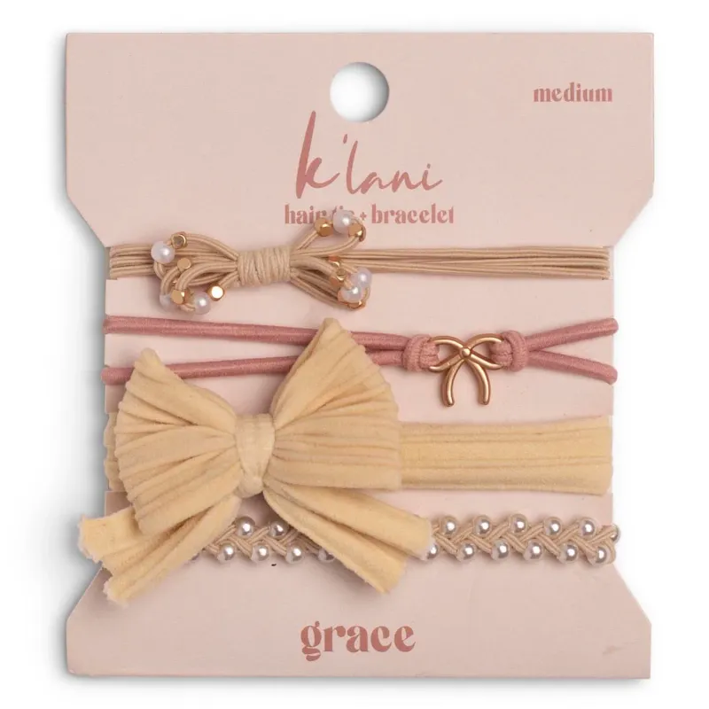 "Grace" Pink Pearls and Bows Bracelet