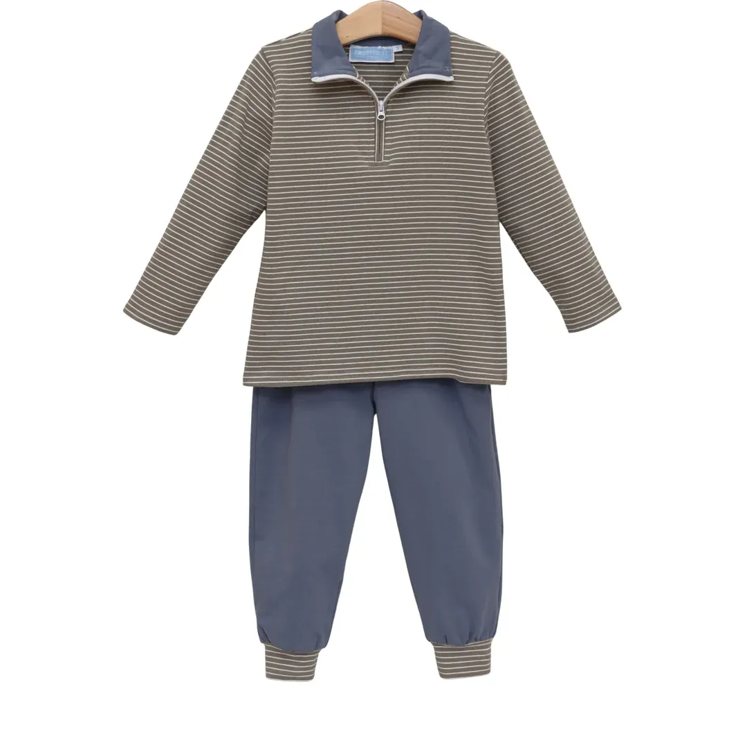 Tucker Pullover Set in Beige Stripe/Blue