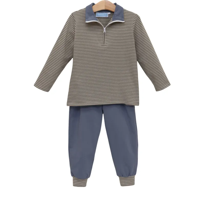 Tucker Pullover Set in Beige Stripe/Blue