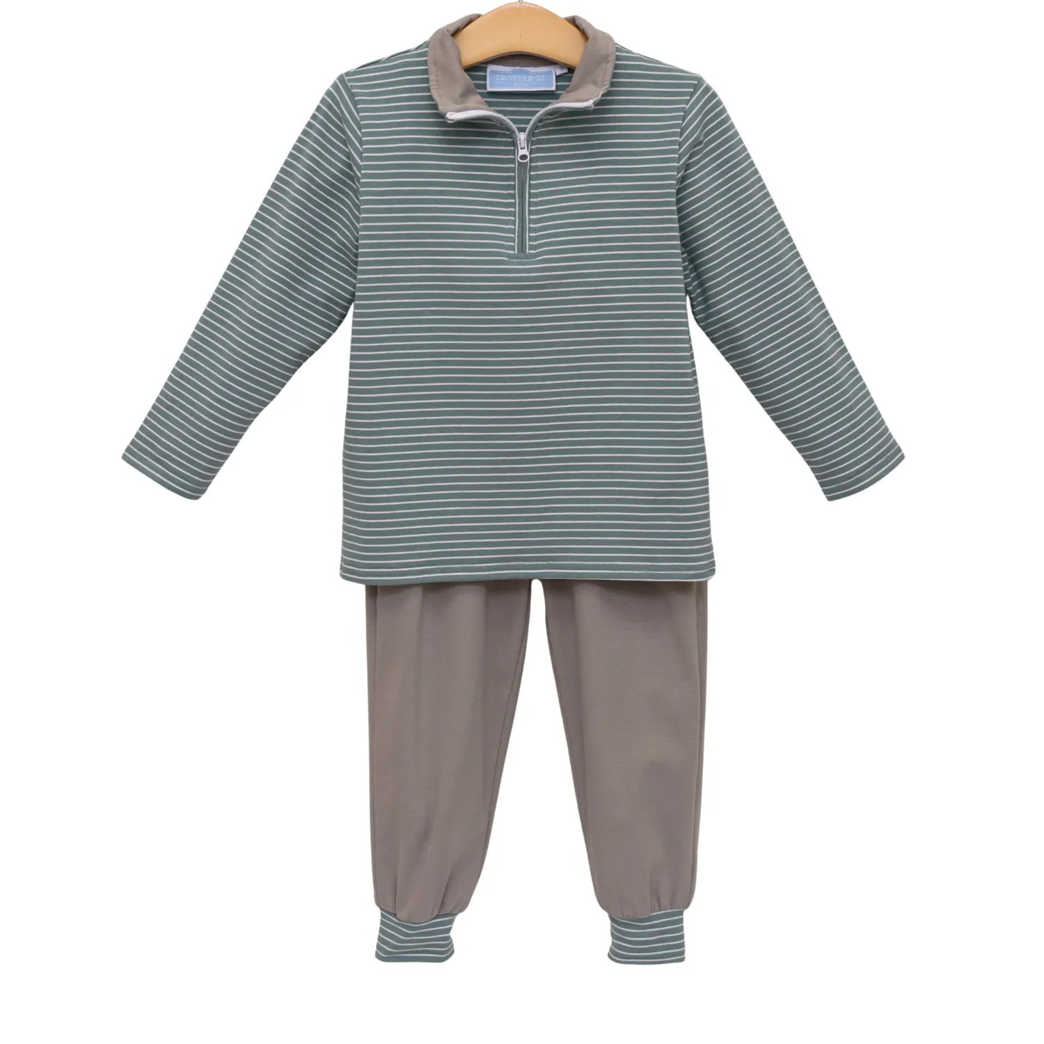Tucker Pullover Set in Sage Stripe/Beige