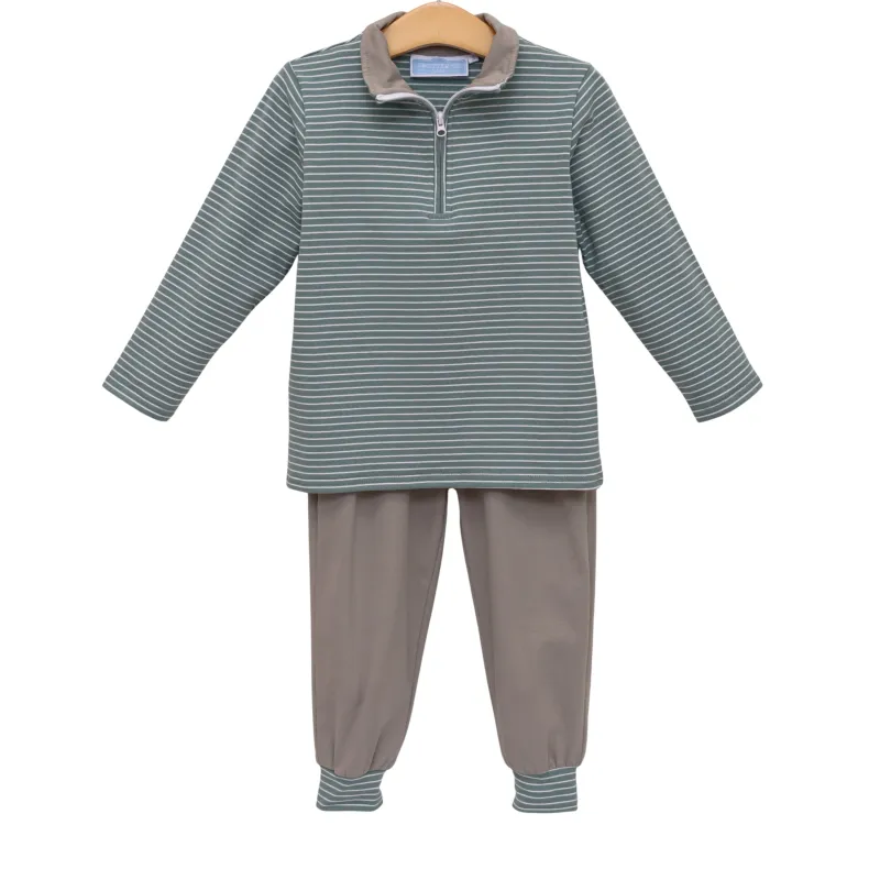 Tucker Pullover Set in Sage Stripe/Beige