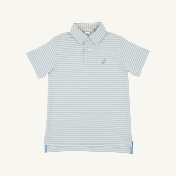 Old Greenwich Green Stripe Prim and Proper Polo