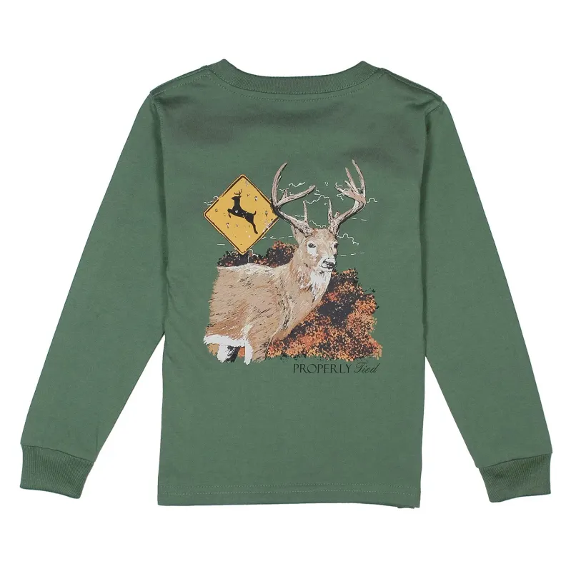 Boys Deer Crossing Long Sleeve in Fern Green