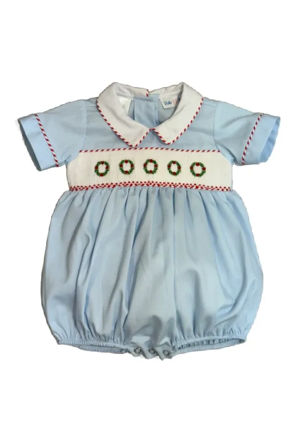 Christmas Wreath Smocked Bubble with Collar