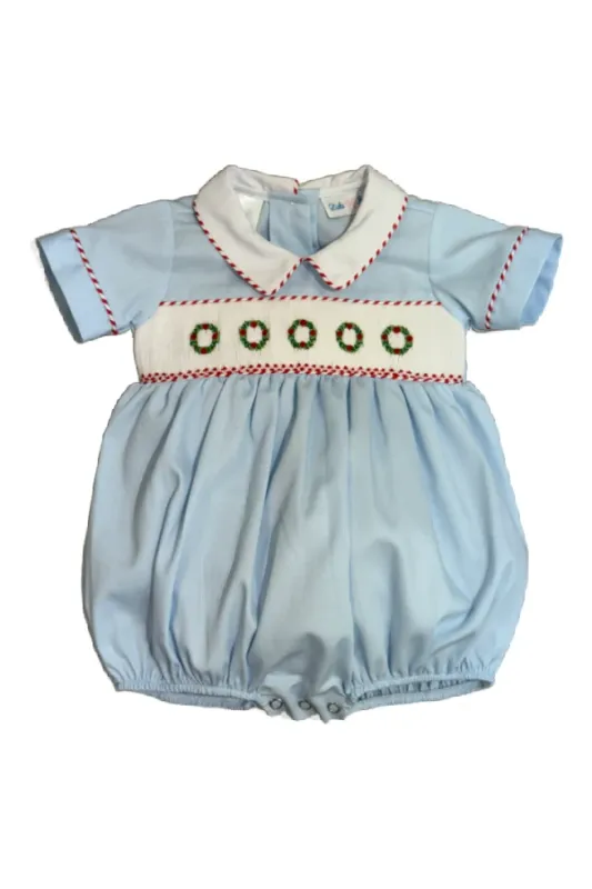 Christmas Wreath Smocked Bubble with Collar