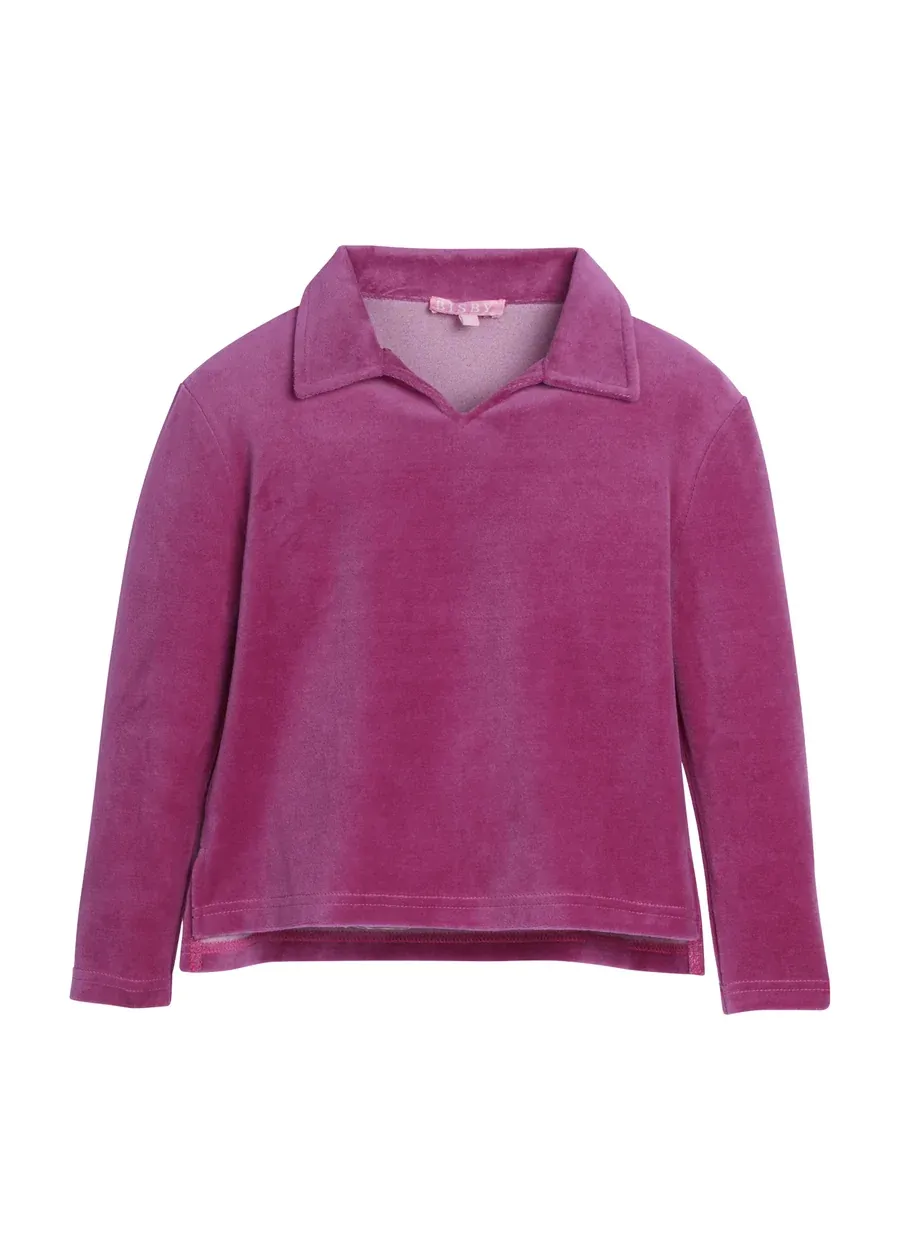 Polo Pullover in Magenta Velour