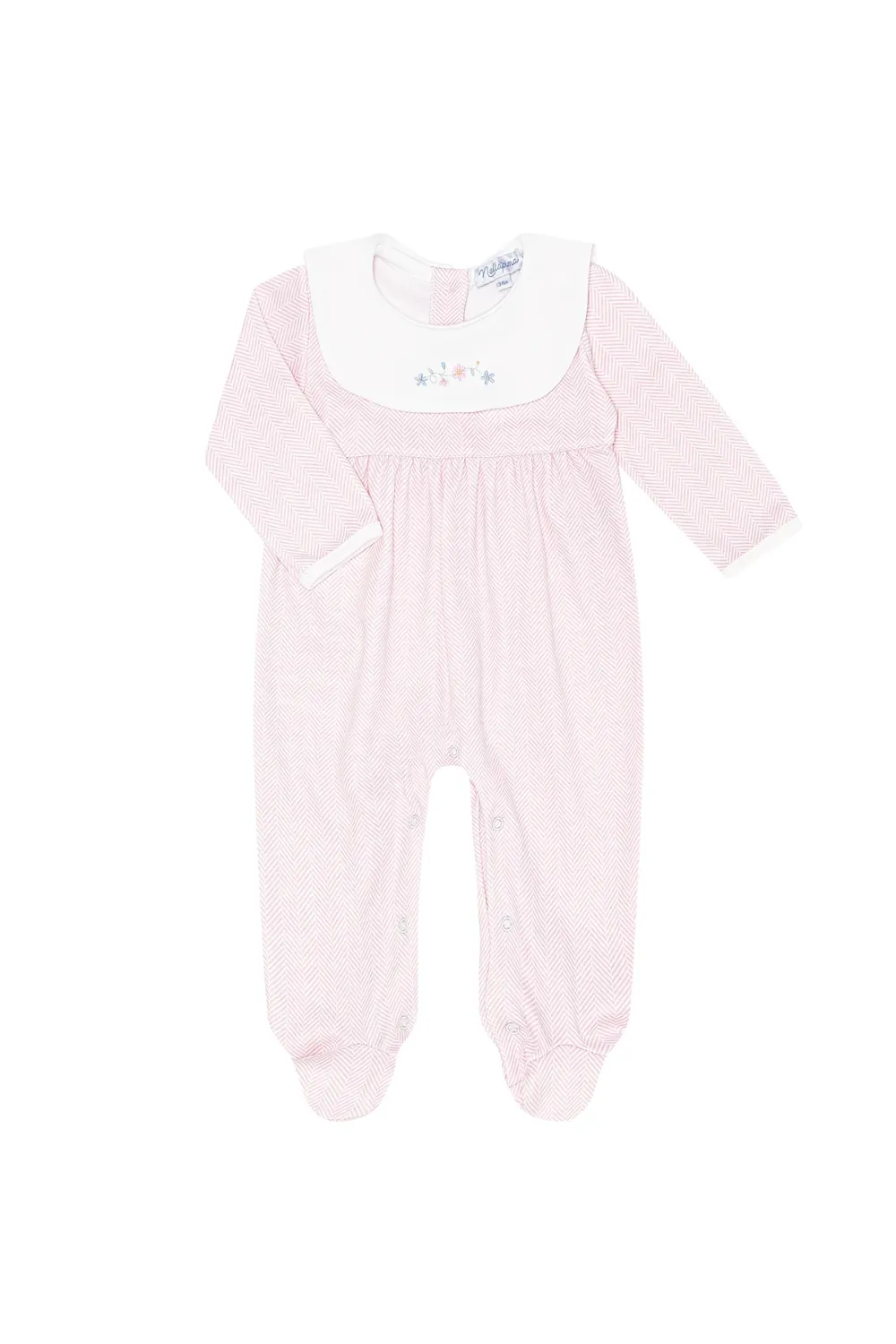 Pink Herringbone Embroidered Collared Footie