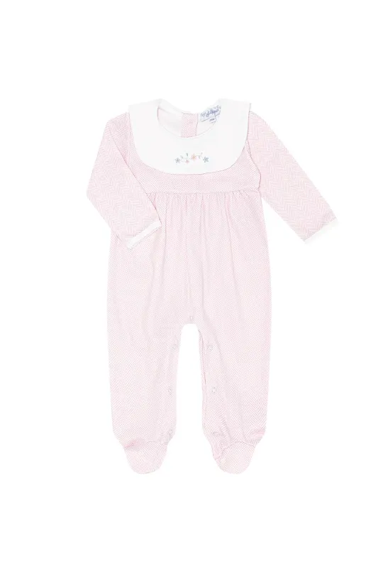 Pink Herringbone Embroidered Collared Footie