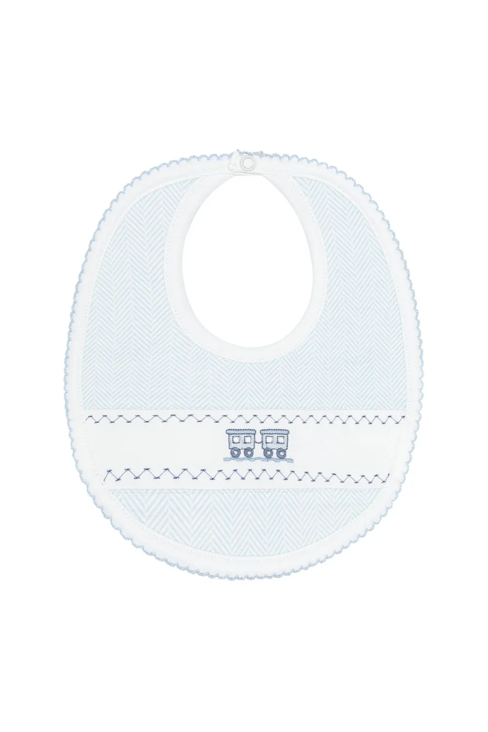 Blue Herringbone Embroidered Bib