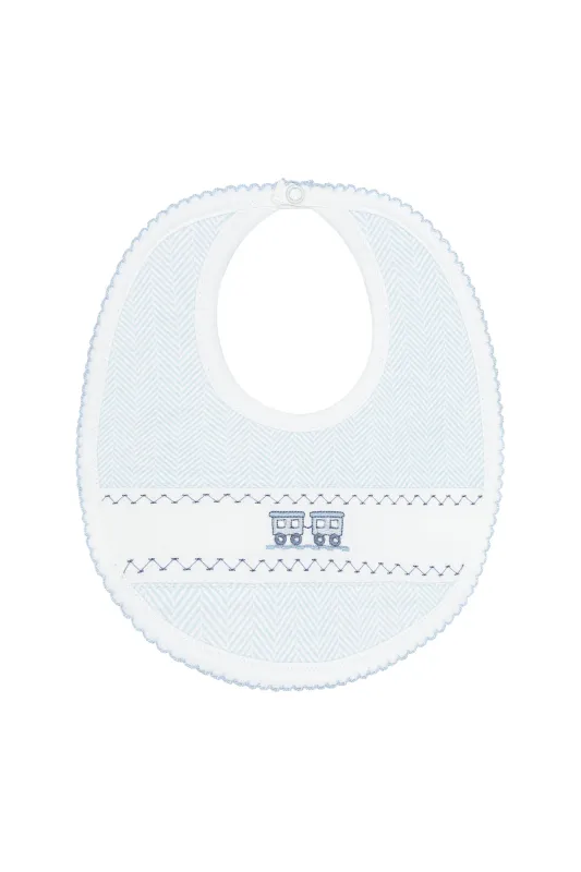 Blue Herringbone Embroidered Bib