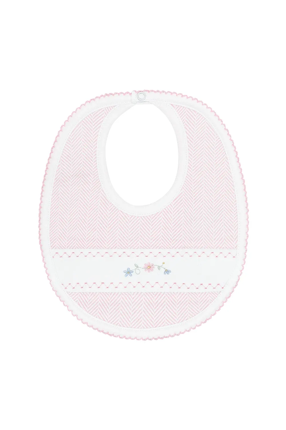 Pink Herringbone Embroidered Bib
