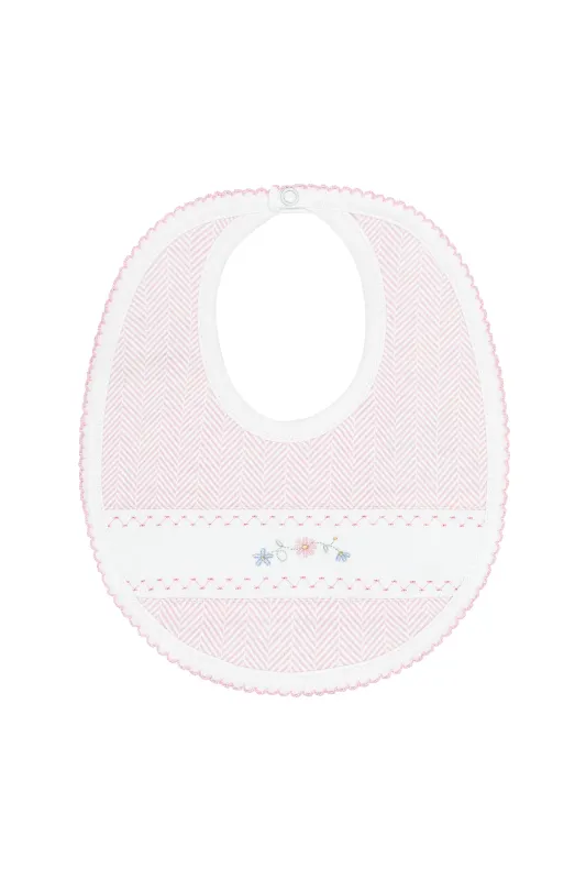 Pink Herringbone Embroidered Bib