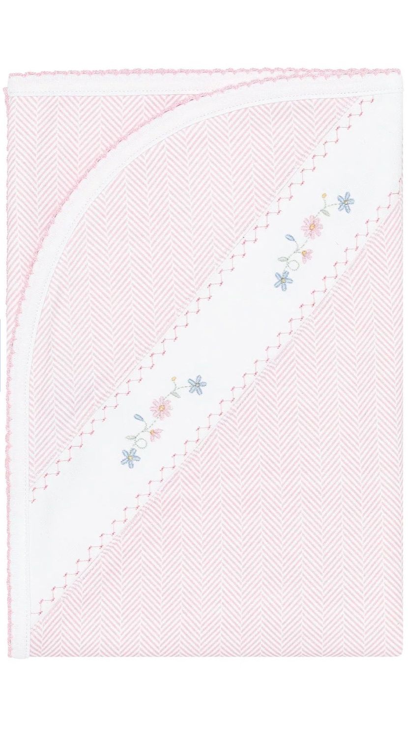 Pink Herringbone Embroidered Blanket