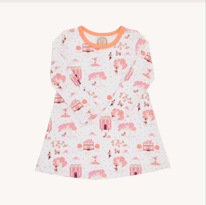 Long Sleeve Polly Play Dress in Fall on Fincastle Road/Seashore Sherbet