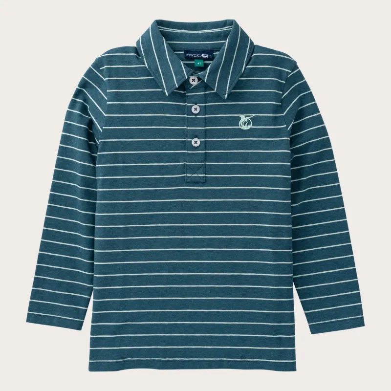 Boys Long Sleeve Polo in Tapestry Blue/Mist Green
