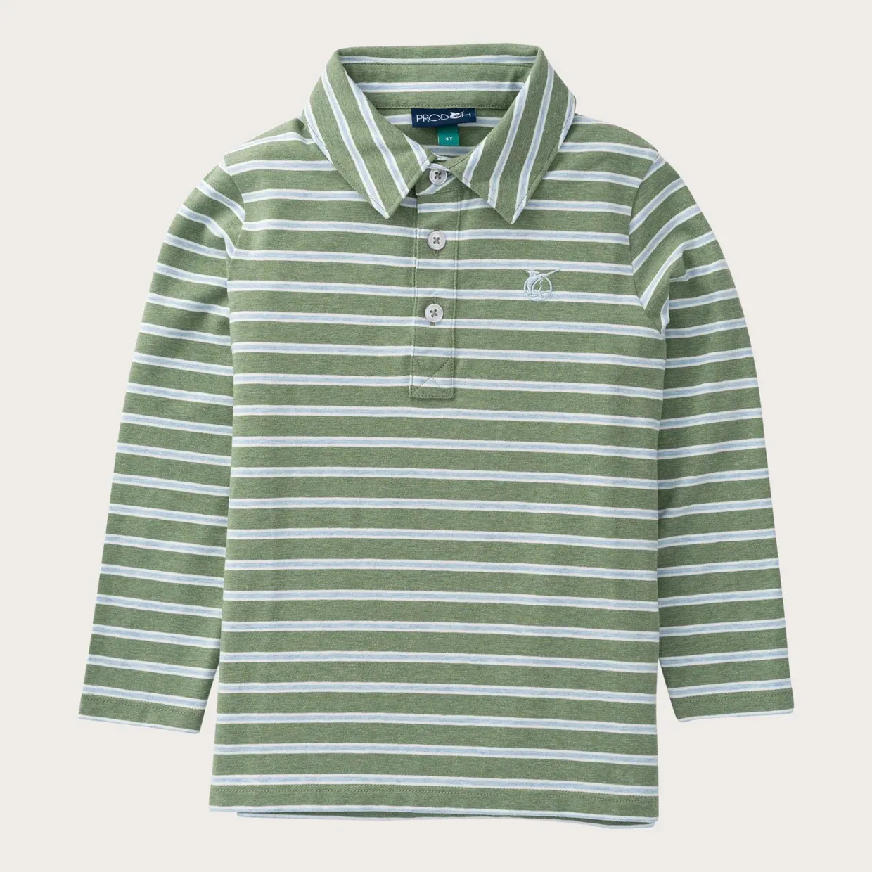 Boys Long Sleeve Polo in Hedge Green/Cashmere Blue Stripe