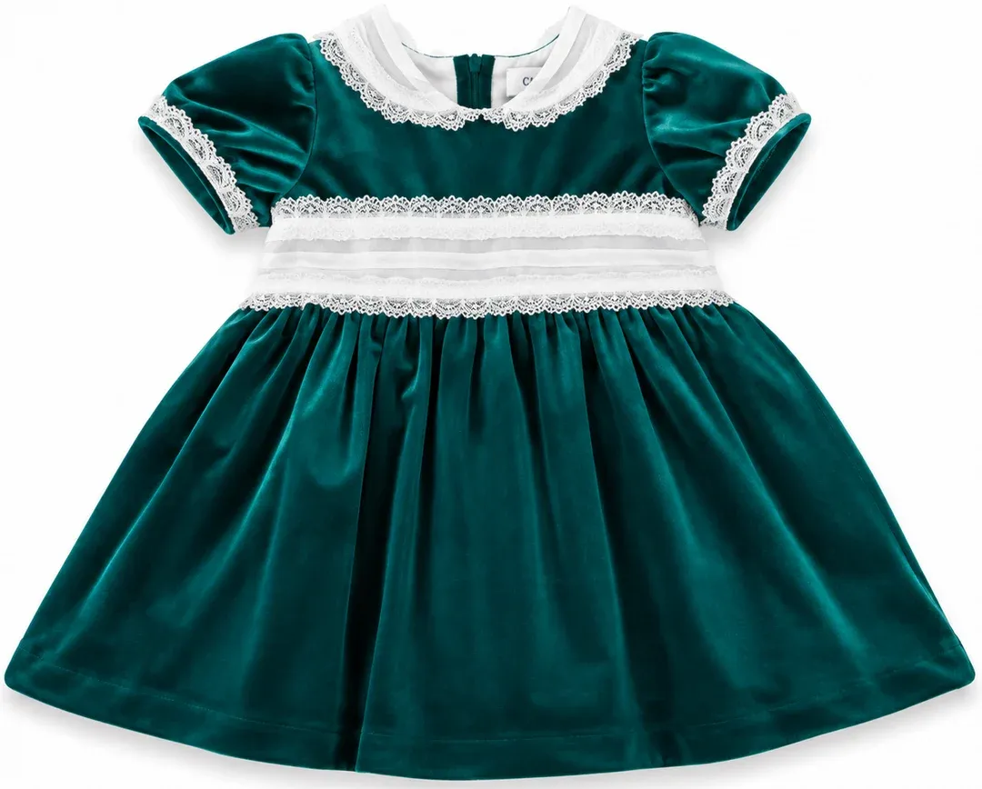 Green Velvet Sash Waist Dress