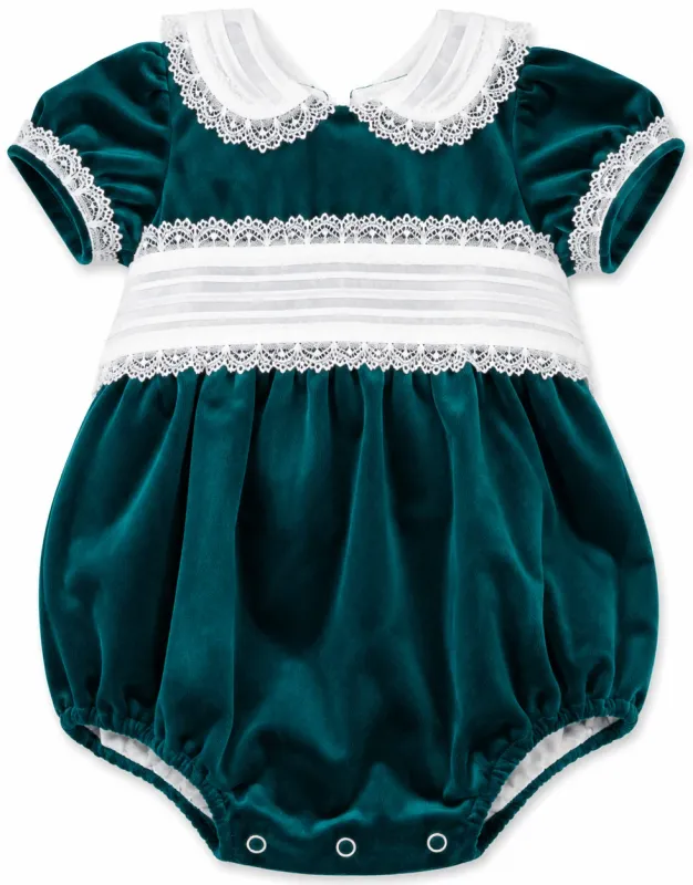 Green Velvet Sash Waist Bubble