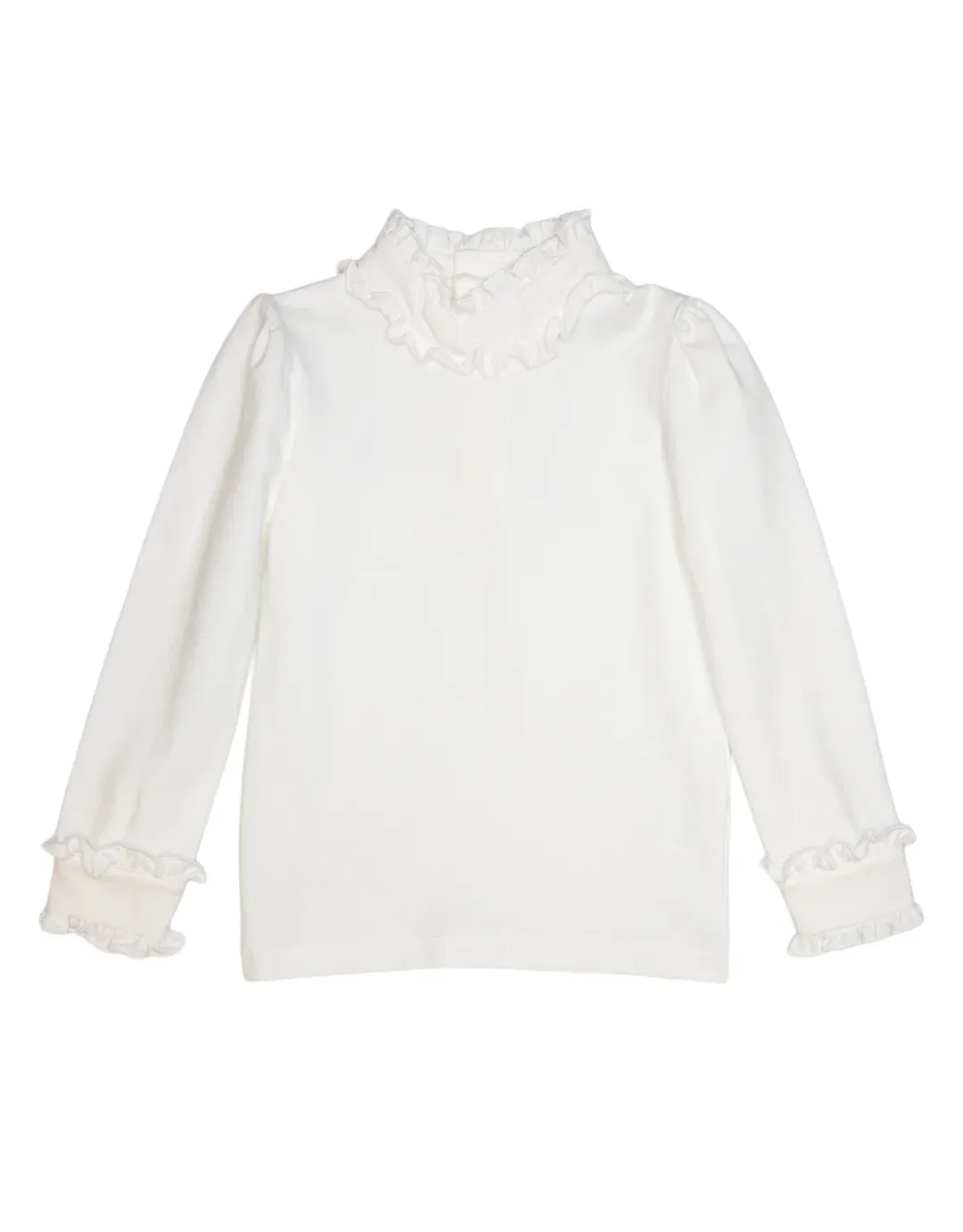 White Long Sleeve Ruffle Collared Top