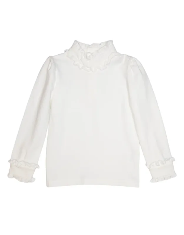 White Long Sleeve Ruffle Collared Top