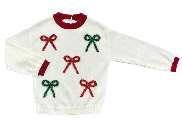 Long Sleeve Sweater with Christmas Bows