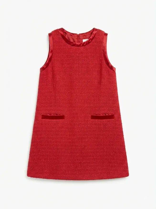 Red Tweed Sleeveless Dress