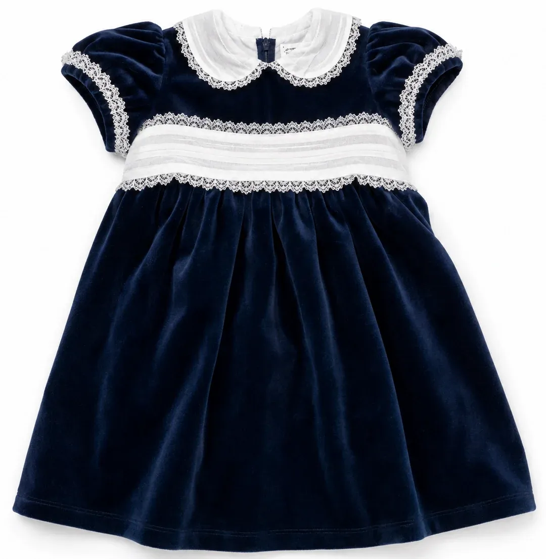 Navy Velvet Sash Waist Dress