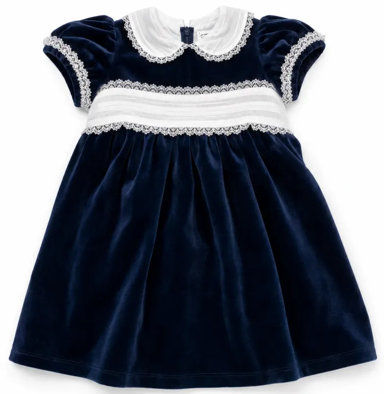 Navy Velvet Sash Waist Dress
