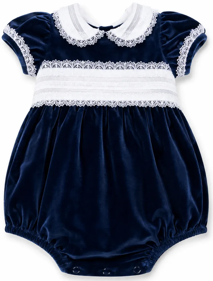Navy Velvet Sash Waist Bubble