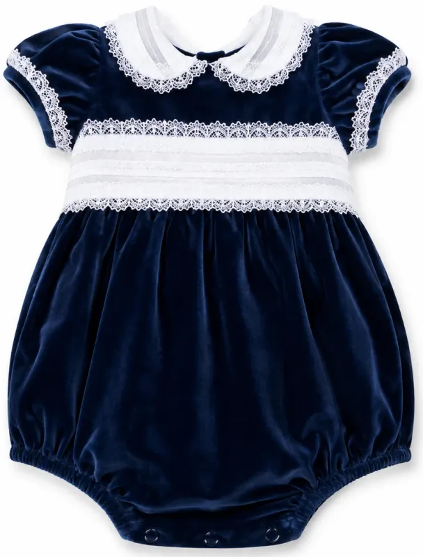 Navy Velvet Sash Waist Bubble