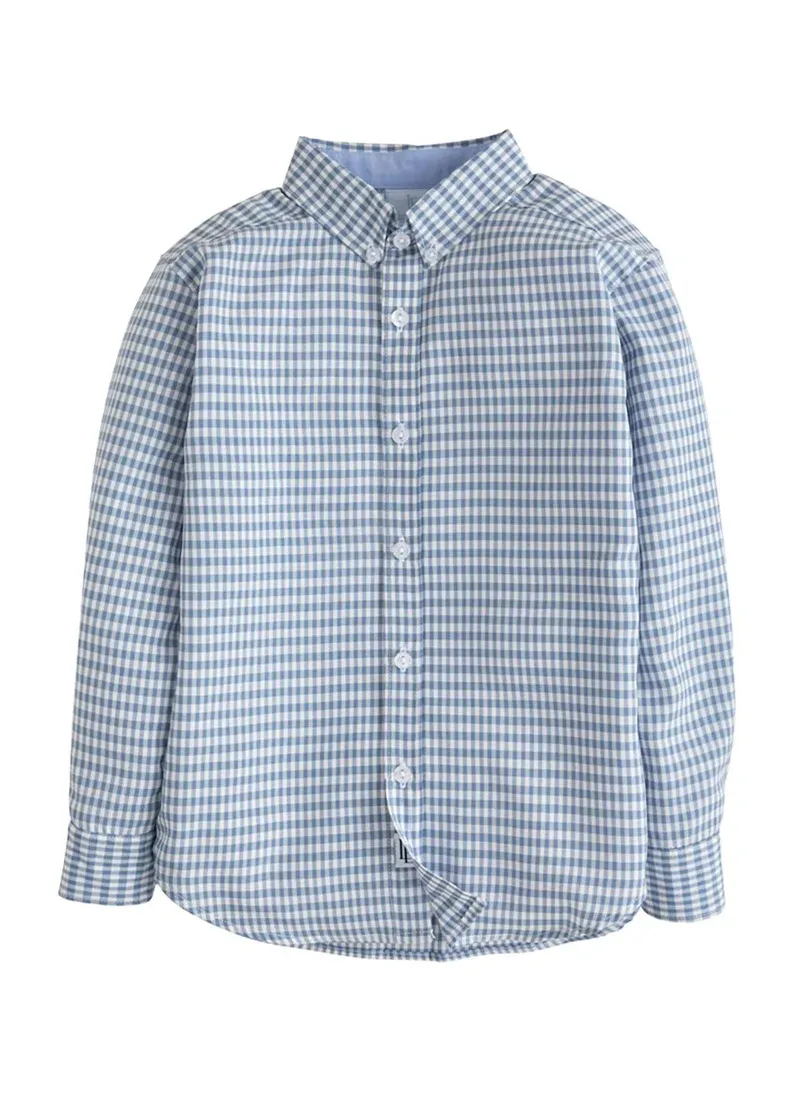 Button Down Shirt in Gray Blue Gingham