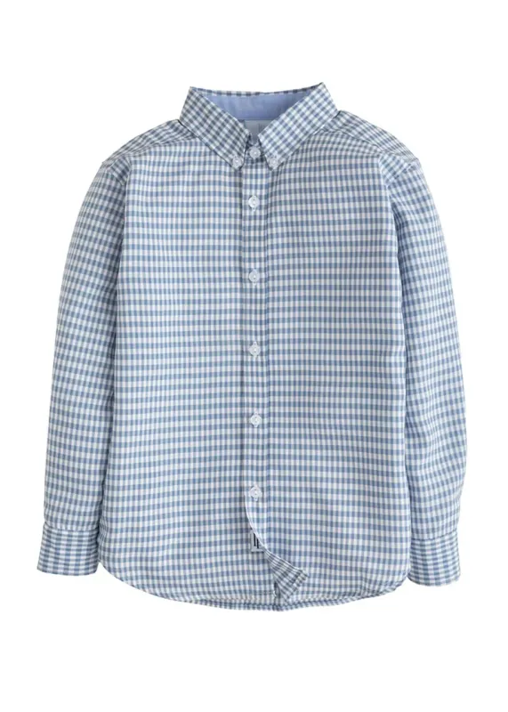 Button Down Shirt in Gray Blue Gingham