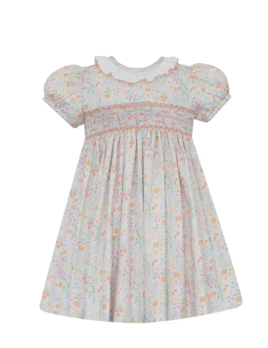 Pumpkin Print Multicolor Floral Dress