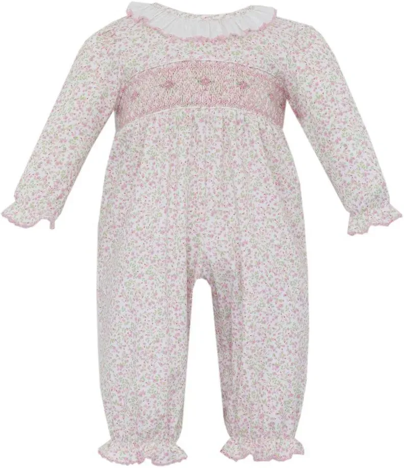 Harper Tiny Pink Floral Knit Bishop Footie