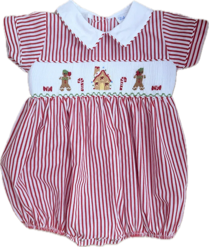 Noah Gingerbread Smocked Bubble w/ White Collar