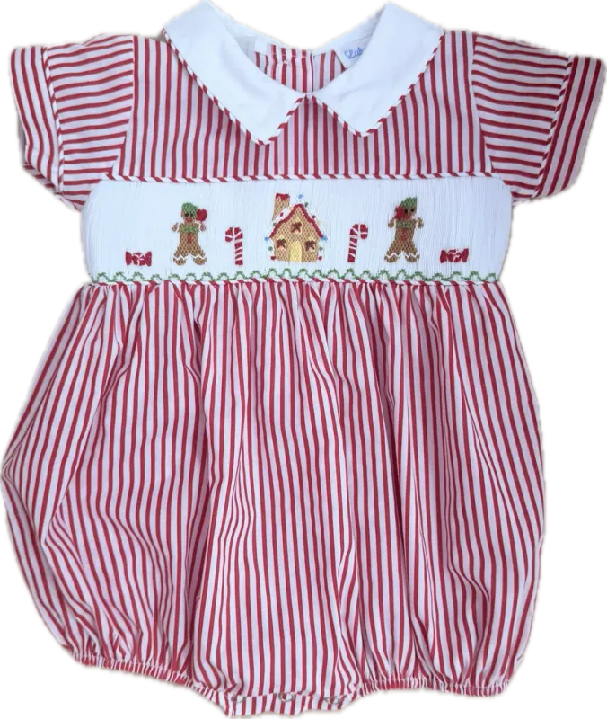 Noah Gingerbread Smocked Bubble w/ White Collar