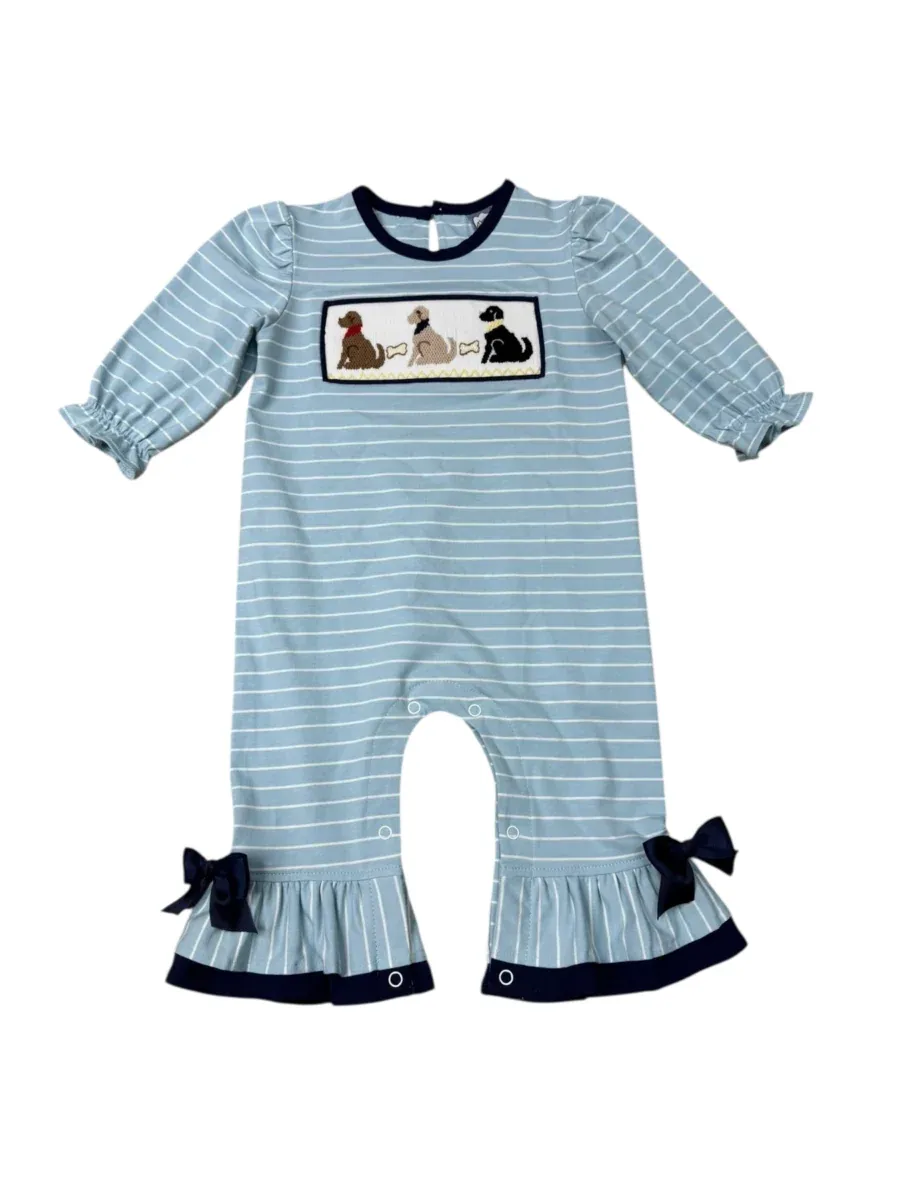 Playful Pups Smocked Girls Romper