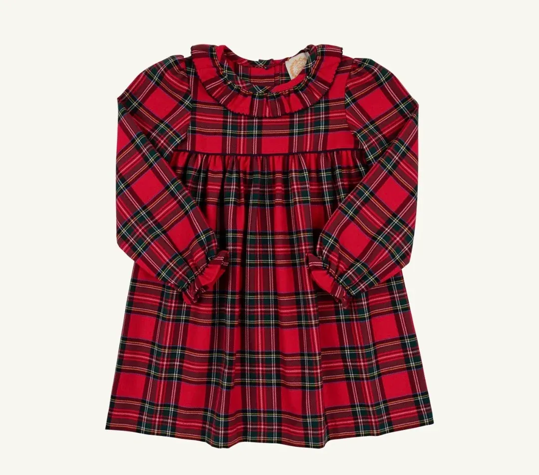 Society Prep Plaid/Ave White Long Sleeve Ramona Ruffle Dress in Woven Yarn