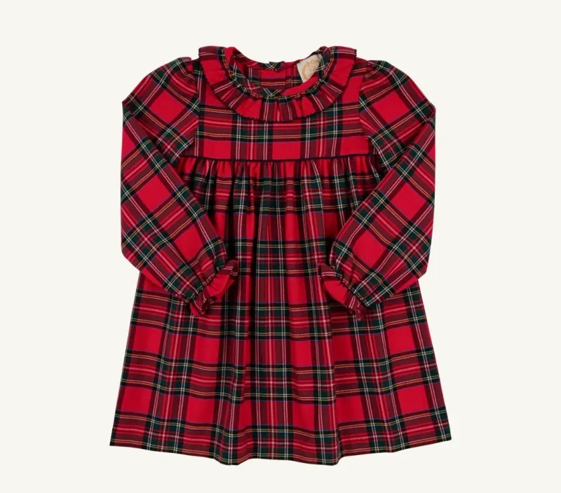 Society Prep Plaid/Ave White Long Sleeve Ramona Ruffle Dress in Woven Yarn