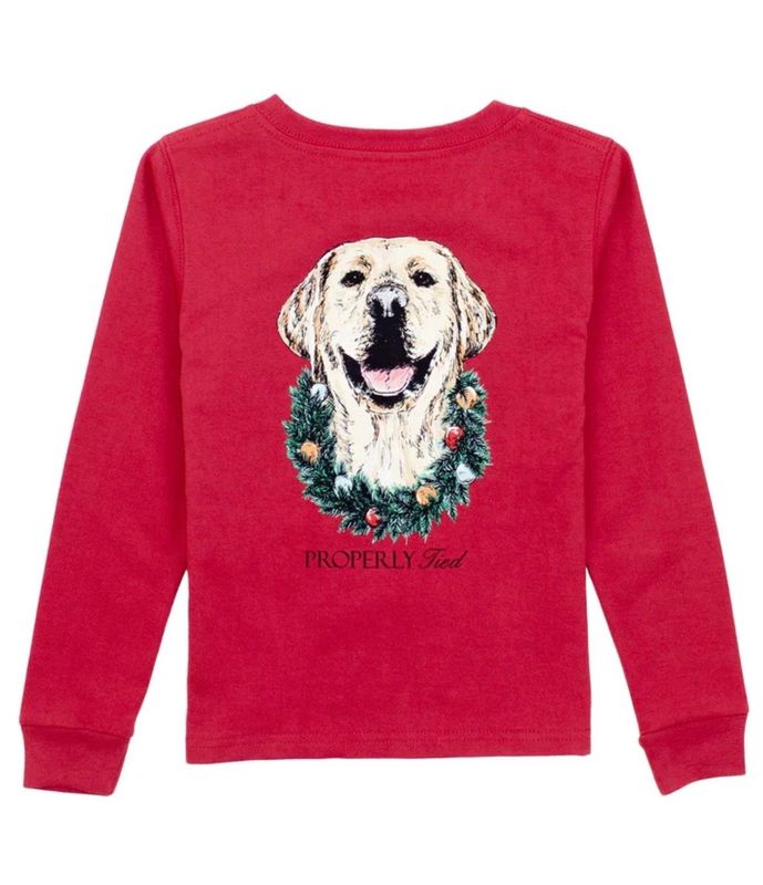 Boys Deck The Paw Cabernet Long Sleeve