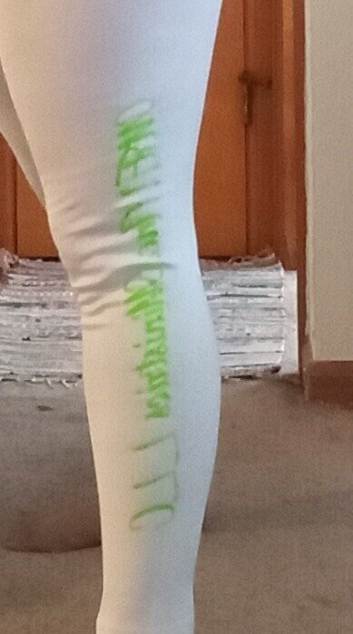 White & Green Cotton Blend Stretch Yoga Leggings